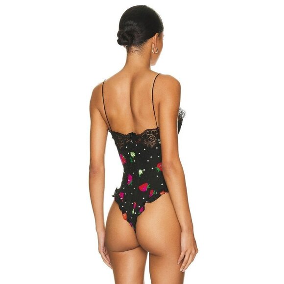 Alessandra Rich Strawberry Print Silk Jacquard Bodysuit in Black 42 New Womens - Picture 2 of 15